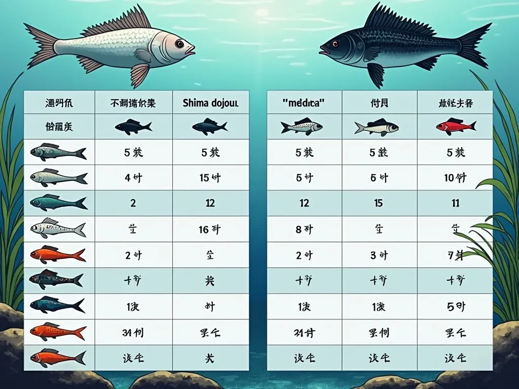 シマドジョウとメダカの共存に関するテーブル